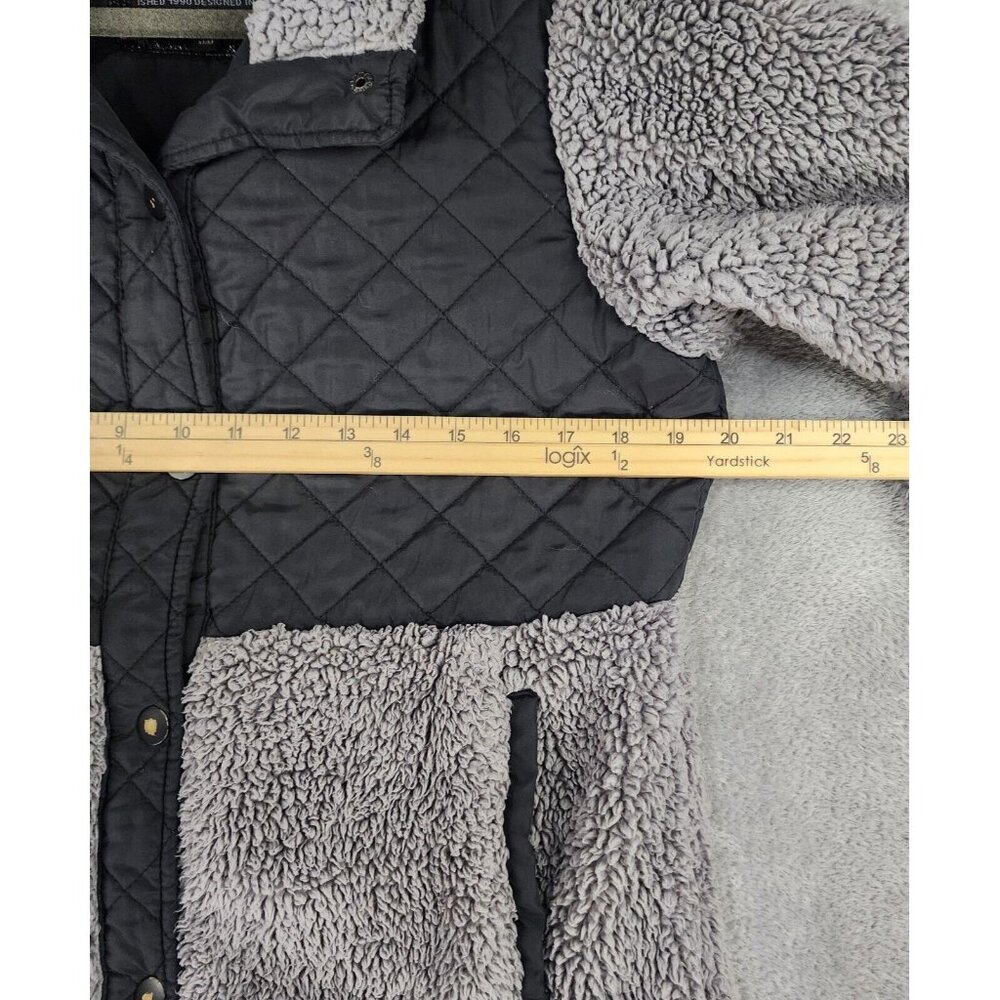 Steve Madden Sherpa Jacket Womens Medium Gray Black Quilted Snap On Outdoor - Picture 5 of 12